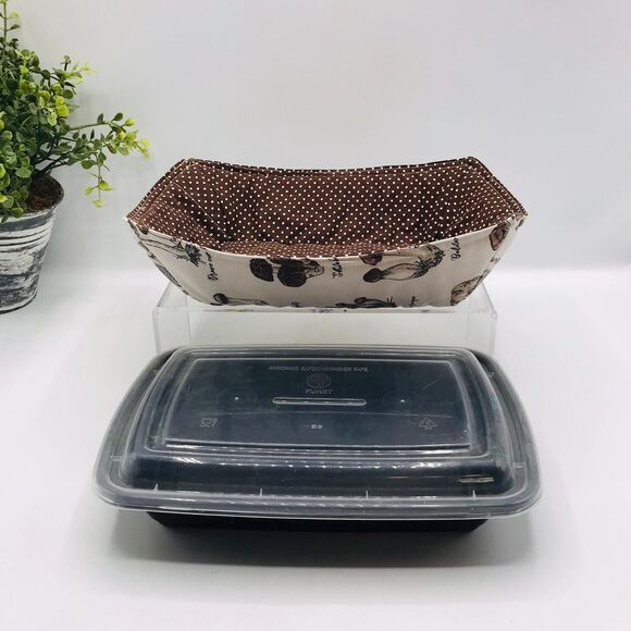 Microwave Takeout Container Cozy! Reversible, For HOT Containers! Mushrooms - Picture 2 of 7